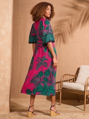Love & Roses Pink Tropical Printed V-Neck Kimono Sleeve Midi Dress - Image 3 of 4