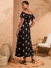 Love & Roses Black Foil Print Bardot Midi Dress - Image 4 of 4