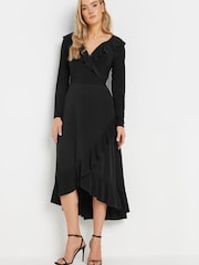 Long Tall Sally Black Long Sleeve Frill ITY Midi Dress - Image 1 of 5