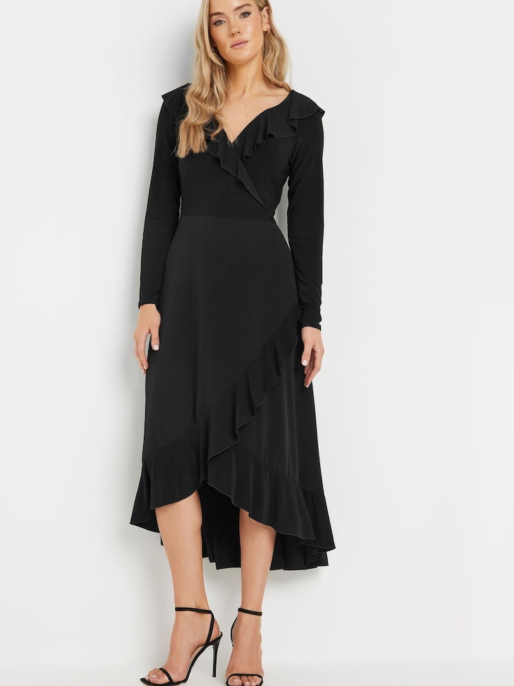 Long Tall Sally Black Long Sleeve Frill ITY Midi Dress - Image 1 of 5
