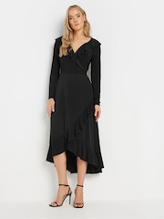Long Tall Sally Black Long Sleeve Frill ITY Midi Dress - Image 2 of 5