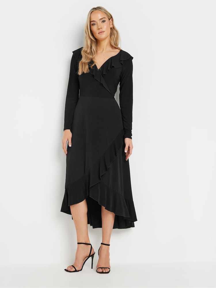 Long Tall Sally Black Long Sleeve Frill ITY Midi Dress - Image 2 of 5
