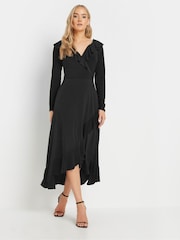 Long Tall Sally Black Long Sleeve Frill ITY Midi Dress - Image 4 of 5