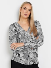 Long Tall Sally Grey Woven Snake Print Frill Blouse - Image 1 of 5