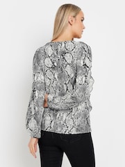 Long Tall Sally Grey Woven Snake Print Frill Blouse - Image 3 of 5