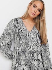 Long Tall Sally Grey Woven Snake Print Frill Blouse - Image 4 of 5