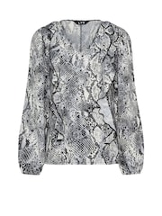 Long Tall Sally Grey Woven Snake Print Frill Blouse - Image 5 of 5