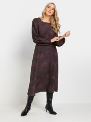 Long Tall Sally Burgundy Red Snake Print Tea Midi Dress - Image 1 of 5