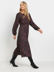 Long Tall Sally Burgundy Red Snake Print Tea Midi Dress - Image 2 of 5