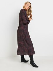 Long Tall Sally Burgundy Red Snake Print Tea Midi Dress - Image 3 of 5