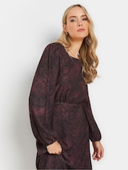 Long Tall Sally Burgundy Red Snake Print Tea Midi Dress - Image 4 of 5