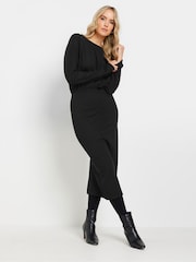 Long Tall Sally Black Textured Batwing Midi Dress - Image 2 of 5