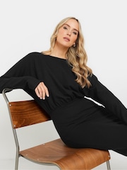 Long Tall Sally Black Textured Batwing Midi Dress - Image 4 of 5