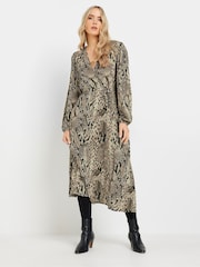 Long Tall Sally Beige Brown Snake Print Wrap Midi Dress - Image 1 of 5