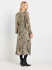 Long Tall Sally Beige Brown Snake Print Wrap Midi Dress - Image 3 of 5