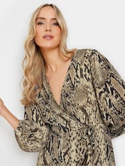 Long Tall Sally Beige Brown Snake Print Wrap Midi Dress - Image 4 of 5