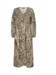 Long Tall Sally Beige Brown Snake Print Wrap Midi Dress - Image 5 of 5
