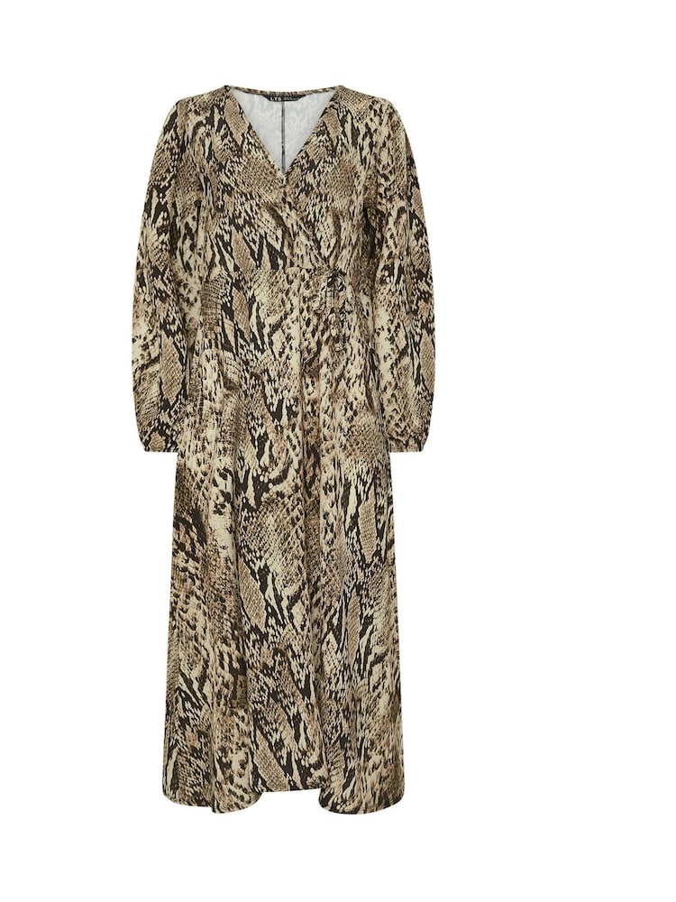 Long Tall Sally Beige Brown Snake Print Wrap Midi Dress - Image 5 of 5
