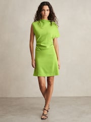 Reiss Green Freya Asymmetric Ruched Mini Dress - Image 1 of 6