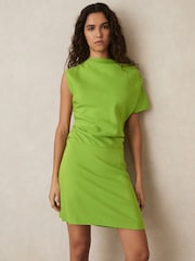 Reiss Green Freya Asymmetric Ruched Mini Dress - Image 3 of 6