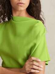 Reiss Green Freya Asymmetric Ruched Mini Dress - Image 4 of 6