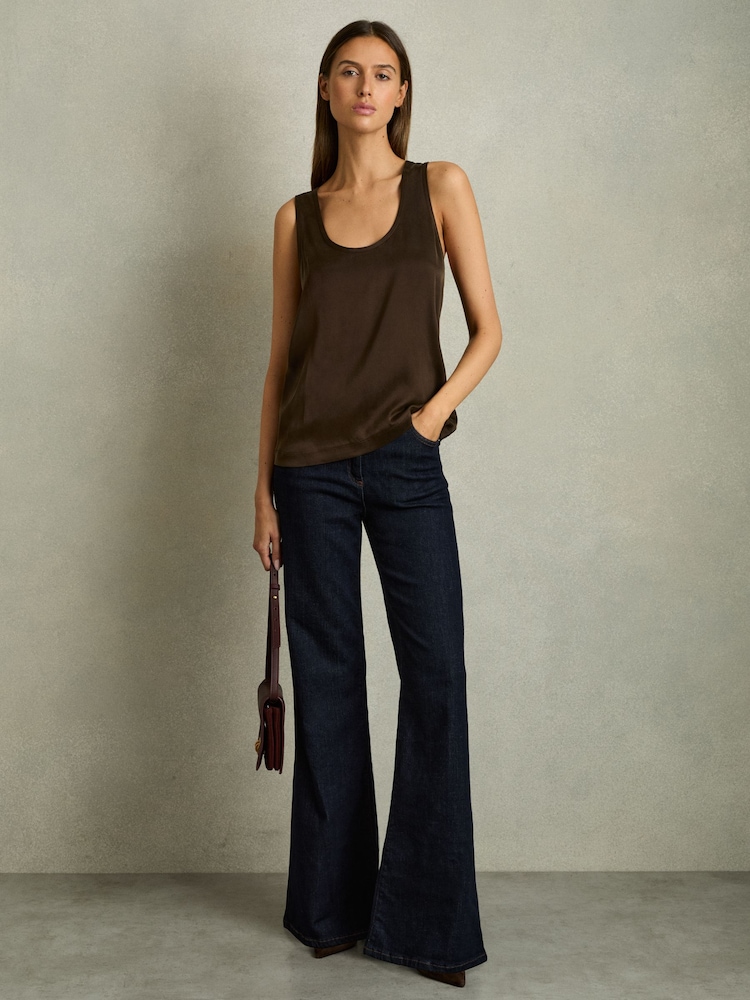 Reiss Chocolate Ruby Silk-Front Cami Top - Image 1 of 6