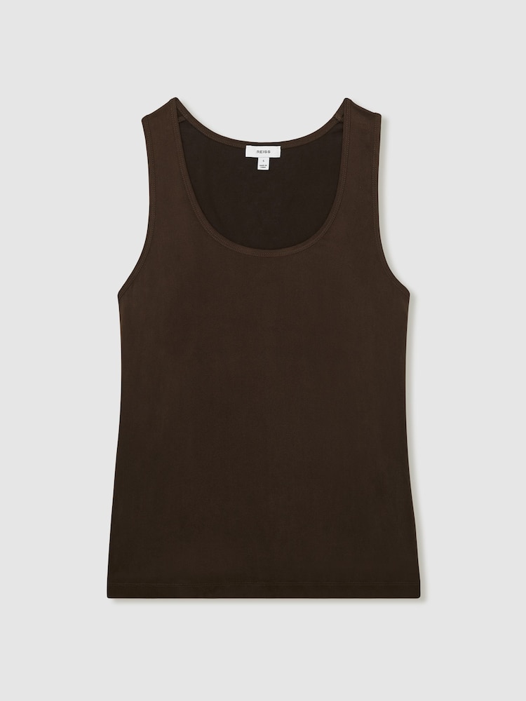 Reiss Chocolate Ruby Silk-Front Cami Top - Image 2 of 6