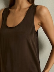 Reiss Chocolate Ruby Silk-Front Cami Top - Image 4 of 6