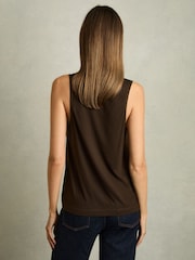 Reiss Chocolate Ruby Silk-Front Cami Top - Image 5 of 6