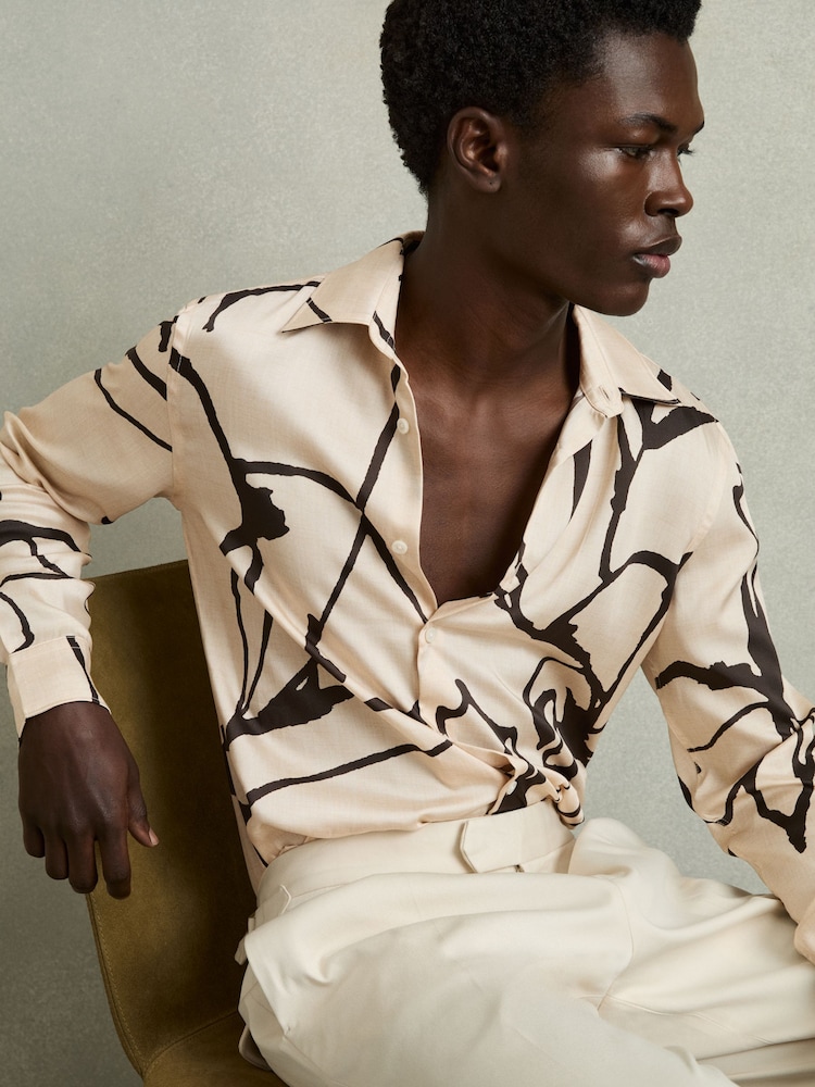 Reiss Stone Suarez Abstract Painted Print Shirt - Image 1 of 6