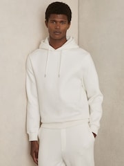 Reiss White Arelo Cotton-Blend Rib-Knit Hoodie - Image 1 of 6