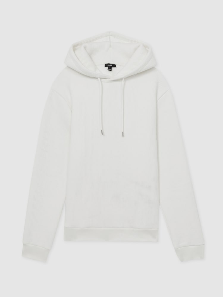 Reiss White Arelo Cotton-Blend Rib-Knit Hoodie - Image 2 of 6