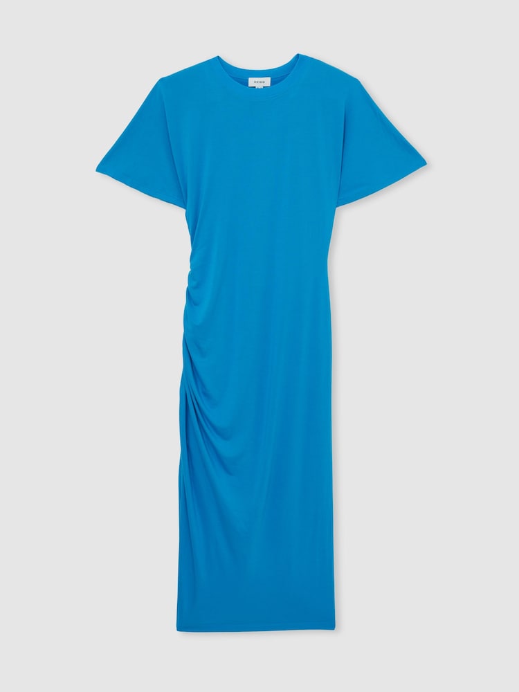 Reiss Bright Blue Tulia Modal-Blend Ruched Midi Dress - Image 2 of 6