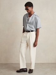 Reiss Blue Relic Monogram-Print Cuban-Collar Shirt - Image 1 of 6