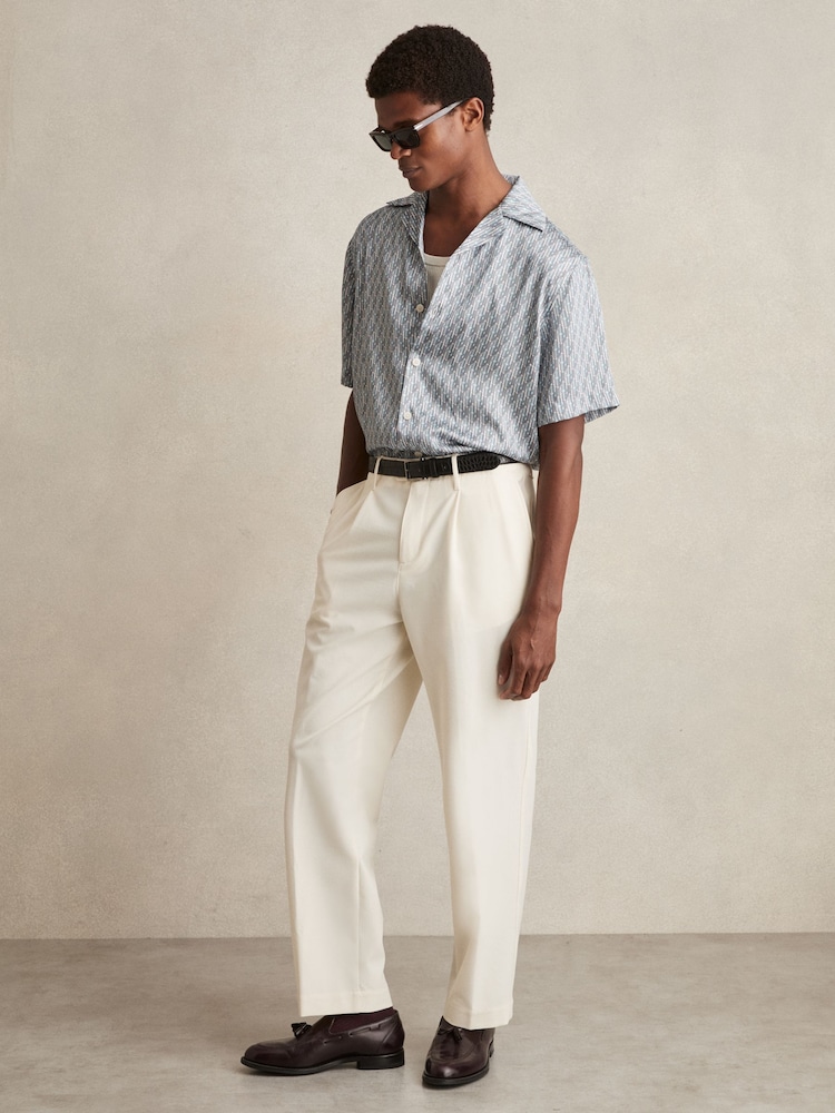 Reiss Blue Relic Monogram-Print Cuban-Collar Shirt - Image 1 of 6