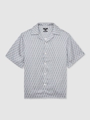 Reiss Blue Relic Monogram-Print Cuban-Collar Shirt - Image 2 of 6