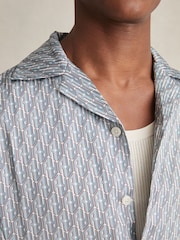 Reiss Blue Relic Monogram-Print Cuban-Collar Shirt - Image 4 of 6