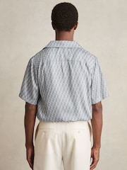 Reiss Blue Relic Monogram-Print Cuban-Collar Shirt - Image 5 of 6