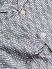 Reiss Blue Relic Monogram-Print Cuban-Collar Shirt - Image 6 of 6