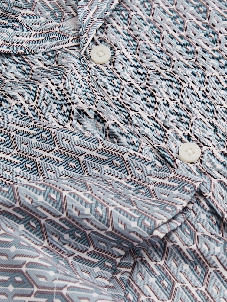 Reiss Blue Relic Monogram-Print Cuban-Collar Shirt - Image 6 of 6