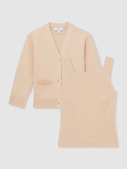 Reiss Camel Harper 13-14 yrs Compact Knit Top And Cardigan Set - Image 1 of 5
