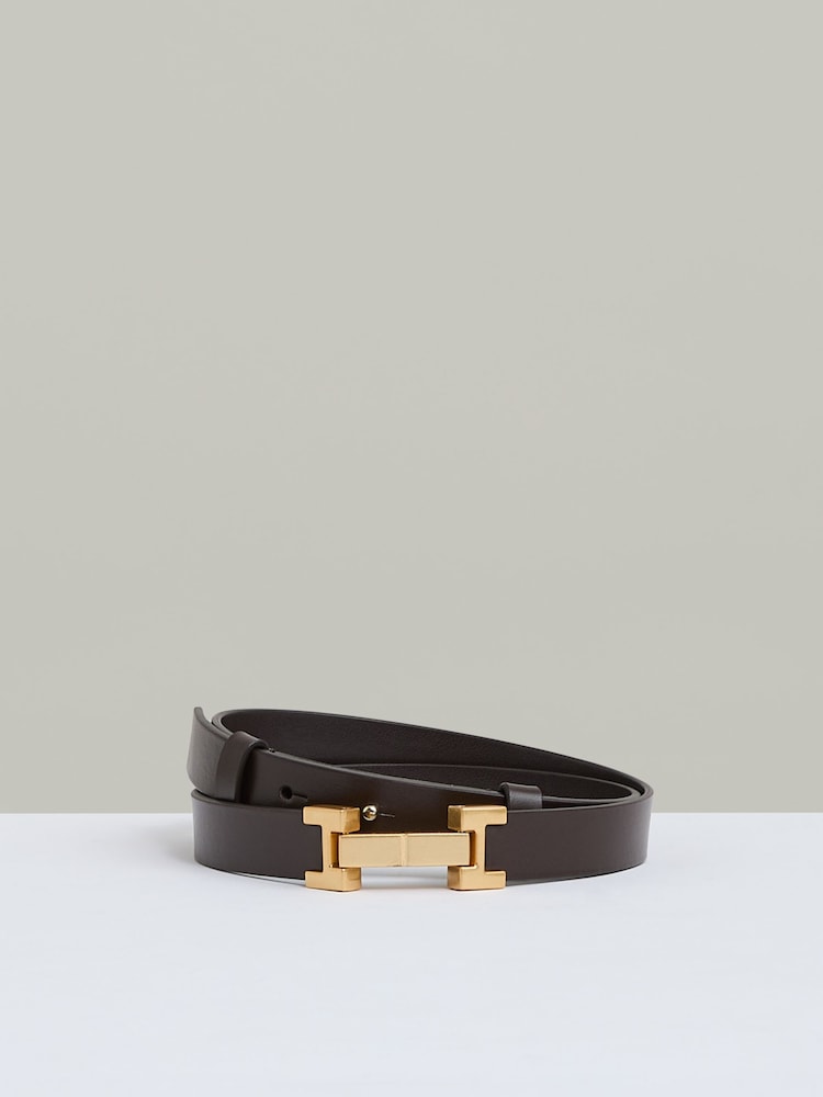 Chocolate - Cinturón tipo bisagra con forma de cuadrado en cuero Hayley de Reiss - Imagen 1 de 4