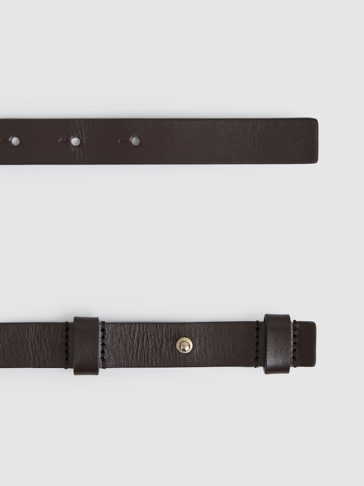 Reiss Chocolate Hayley Leather Square Hinge Belt - Image 3 of 4