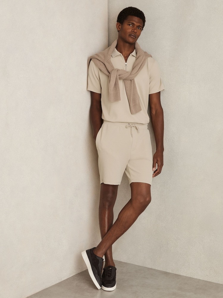 Reiss Stone Amarillo Textured Drawstring Shorts - Image 1 of 6