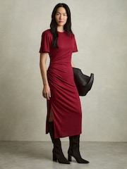 Reiss Red Tulia Modal-Blend Ruched Midi Dress - Image 1 of 6