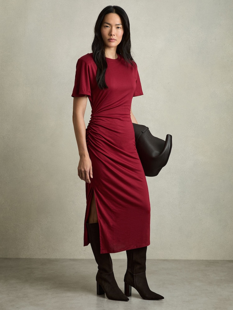 Reiss Red Tulia Modal-Blend Ruched Midi Dress - Image 1 of 6