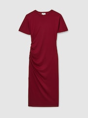 Reiss Red Tulia Modal-Blend Ruched Midi Dress - Image 2 of 6