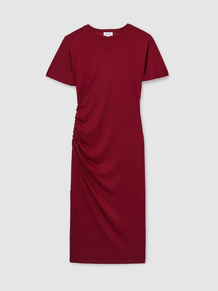 Reiss Red Tulia Modal-Blend Ruched Midi Dress - Image 2 of 6