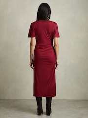 Reiss Red Tulia Modal-Blend Ruched Midi Dress - Image 4 of 6