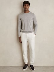 Reiss White Bow Cotton-Blend Ribbed Drawstring Joggers - Image 1 of 6